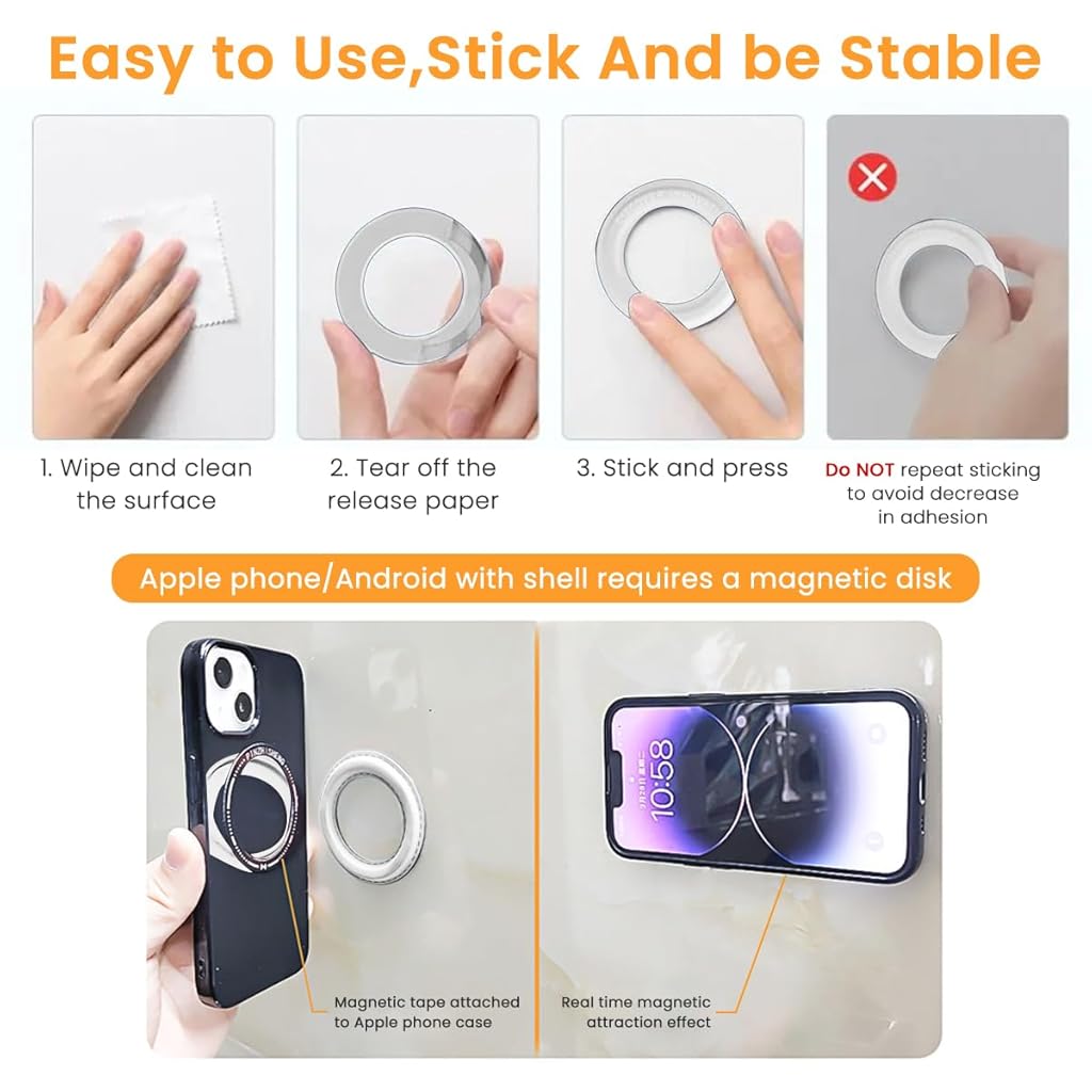 ZORBES® Magnet Ring Holder for iPhone Self-Adhesive Wall Magnet Ring Patch for Phone Strong Magnet Ring Patch for Car, Wall Phone Holder, White ZORBES® Magnet Ring Holder for iPhone Self-Adhesive Wall Magnet Ring Patch for Phone Strong Magnet Ring Patch for Car, Wall Phone Holder, White
